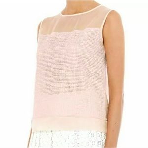 Women's Sheer Yoke Knit Tank Top - Blush Pink